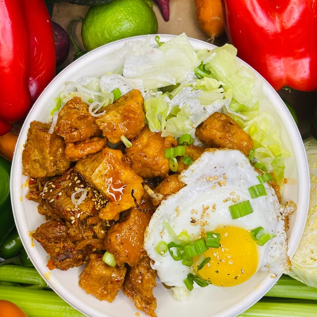 Soy Garlic Chicken Rice Bowl.